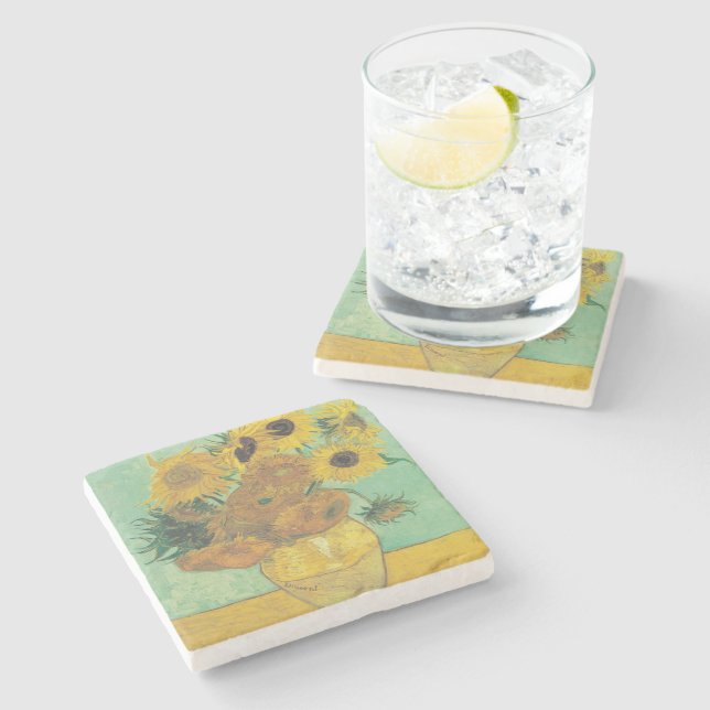 Sunflowers by Vincent Van Gogh Stone Coaster (Side)