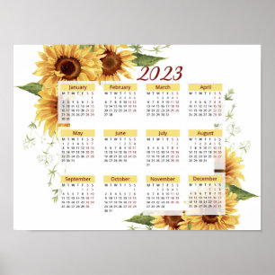 Sunflowers Calendar, 2023 Calendar, Yearly, Monday Poster