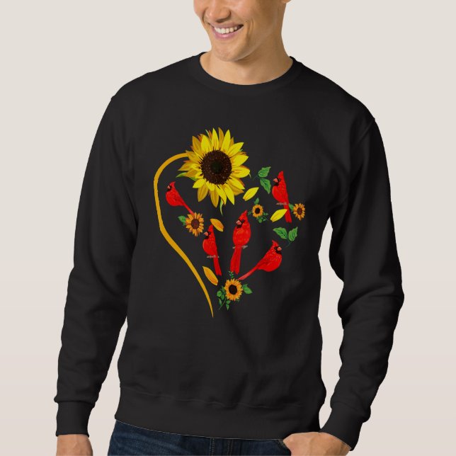Sunflowers Cardinal Birds Cute Heart Shape Funny B Sweatshirt (Front)