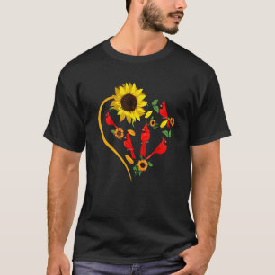 Sunflowers Cardinal Birds Cute Heart Shape Funny B T-Shirt