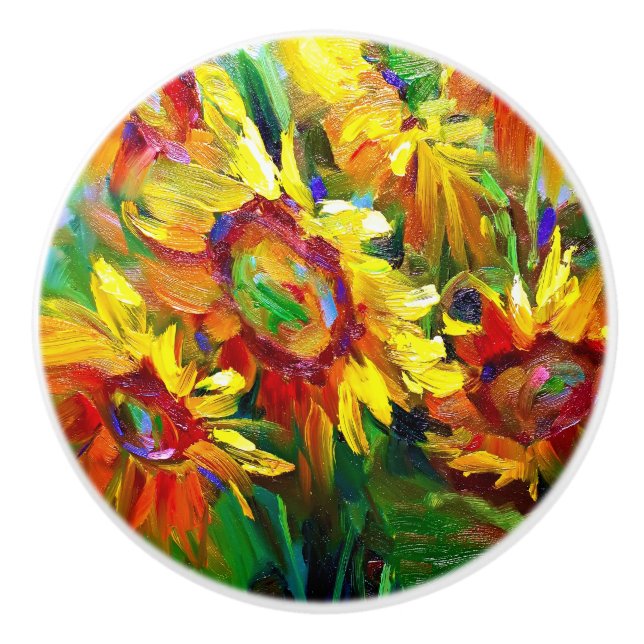 Sunflowers Ceramic Drawer Knob (Front)