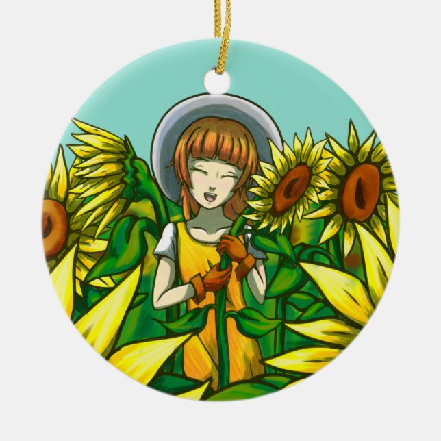 Sunflowers Ceramic Tree Decoration (Front)