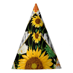 Sunflowers Chamomile, Patchwork Watercolor. Party Hat