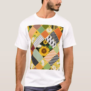 Sunflowers Chamomile, Patchwork Watercolor. T-Shirt