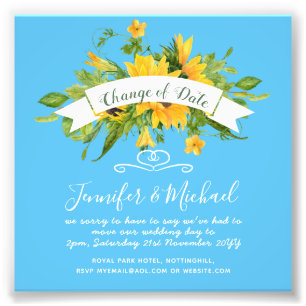 Sunflowers Change of Date Postponement Plans Note Photo Print