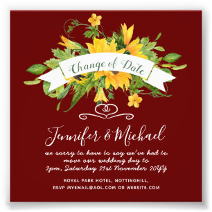 Sunflowers Change of Date Postponement Plans Note Photo Print