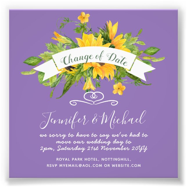 Sunflowers Change of Date Postponement Plans Note Photo Print (Front)