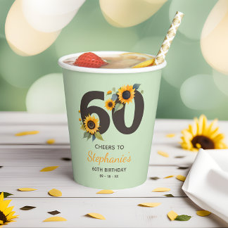 Sunflowers Cheers to 60th Birthday Paper Cups