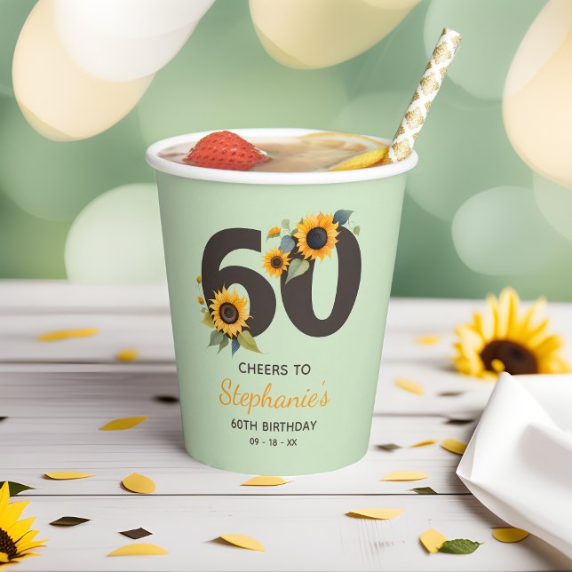 Sunflowers Cheers to 60th Birthday Paper Cups (🌻 Sip and Celebrate: 60th Birthday Sunflowers Paper Cups! 🥂)