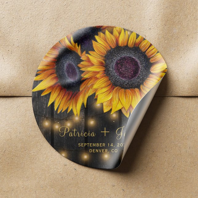 Sunflowers chic rustic wood wedding envelope seal (Creator Uploaded)