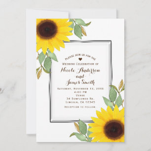 Sunflowers Chic White Bridal Shower Wedding Invitation
