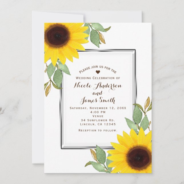Sunflowers Chic White Bridal Shower Wedding Invitation (Front)