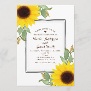 Sunflowers Chic White Bridal Shower Wedding Invitation