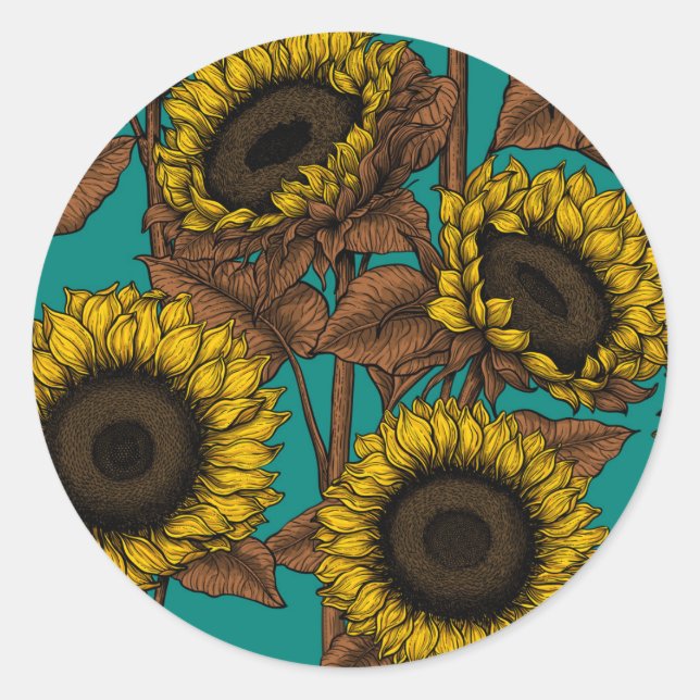 Sunflowers Classic Round Sticker (Front)