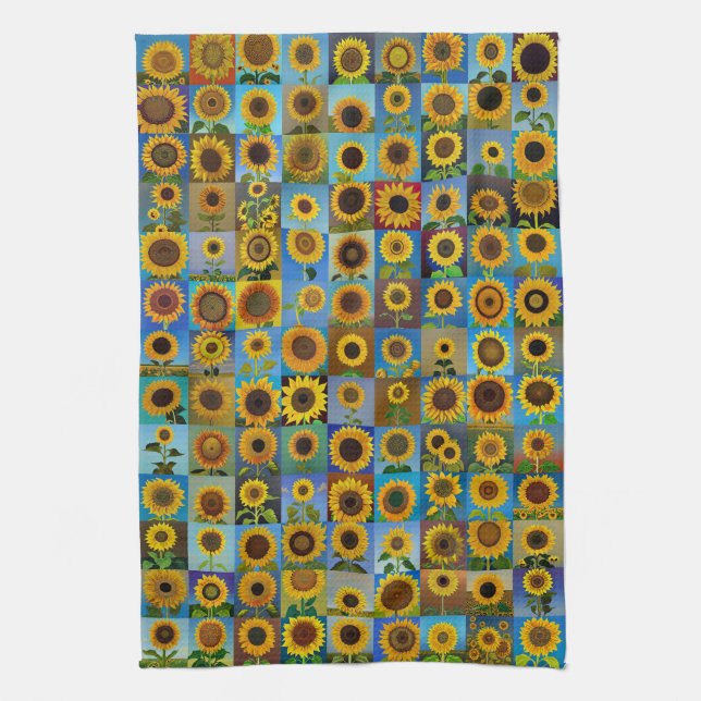 Sunflowers collage tea towel (Vertical)