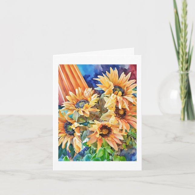 SUNFLOWERS Computer Watercolor Painting  Card (Front)