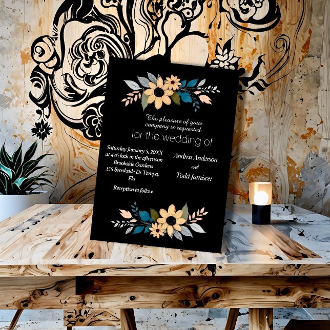 Sunflowers contrast black wedding invitation (Creator Uploaded)