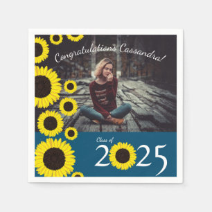 Sunflowers Country Graduation Party Blue Napkin