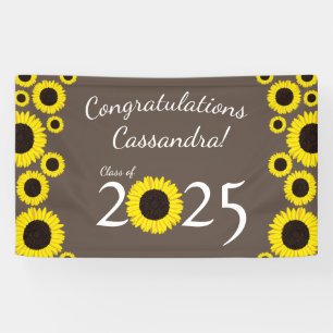 Sunflowers Country Graduation Party Brown Banner