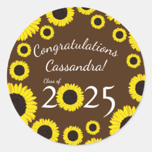 Sunflowers Country Graduation Party Brown Classic Round Sticker