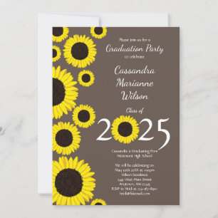 Sunflowers Country Graduation Party Brown Grey Invitation