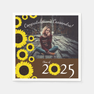 Sunflowers Country Graduation Party Brown Napkin