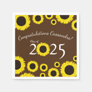 Sunflowers Country Graduation Party Brown Napkins