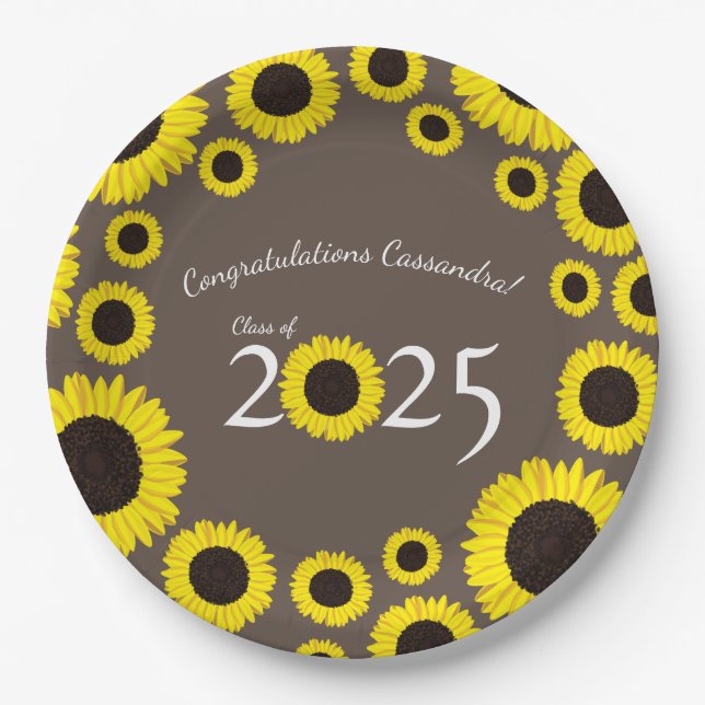 Sunflowers Country Graduation Party Brown Paper Pl Plate (Front)