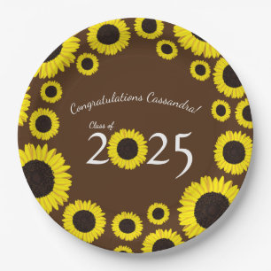 Sunflowers Country Graduation Party Brown Paper Plate