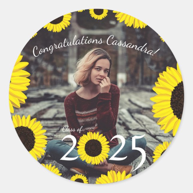 Sunflowers Country Graduation Party Classic Round Sticker (Front)
