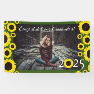 Sunflowers Country Graduation Party Green Banner