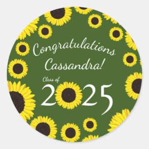 Sunflowers Country Graduation Party Green Classic Round Sticker