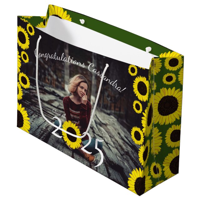 Sunflowers Country Graduation Party Large Gift Bag (Front Angled)