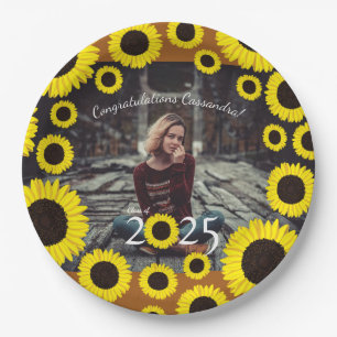 Sunflowers Country Graduation Party Rust orange Paper Plate