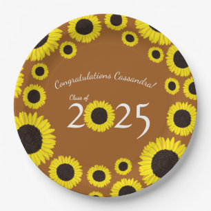 Sunflowers Country Graduation Party Rust orange Paper Plate