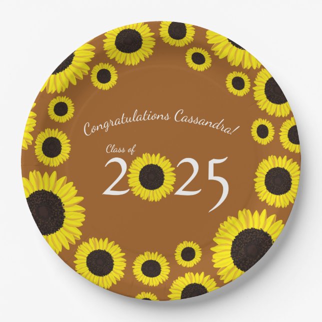 Sunflowers Country Graduation Party Rust orange Paper Plate (Front)