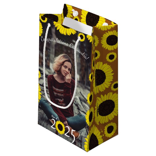 Sunflowers Country Graduation Party Small Gift Bag (Front Angled)