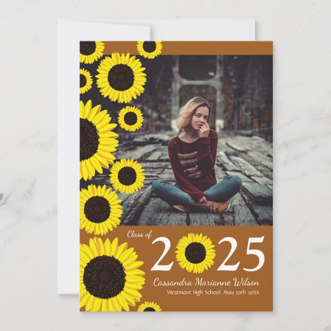 Sunflowers Country Rust Orange Graduation Invitation (Front)