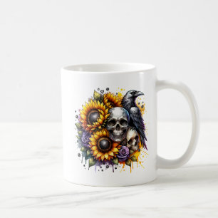Sunflowers Crow and Skulls Coffee Mug