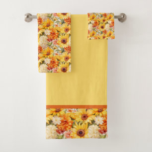 Sunflowers, Dahlias, Hydrangeas, Peonies Fall Bath Towel Set