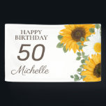 Sunflowers Daisies Happy 50th Birthday Any Age Banner<br><div class="desc">Beautiful yellow sunflowers and white daisies "Happy 50th Birthday" party banner. Personalise with the name of the guest of honour and any age.</div>