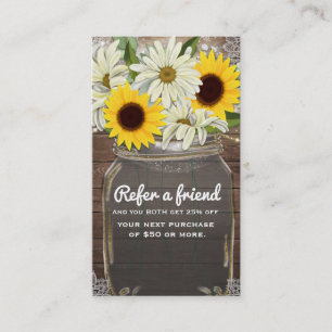 Sunflowers & Daisies Mason Jar Refer a Friend Referral Card