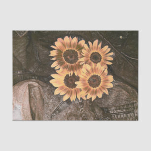 Sunflowers Denim Yellow Brown Rustic Vintage Art Tissue Paper