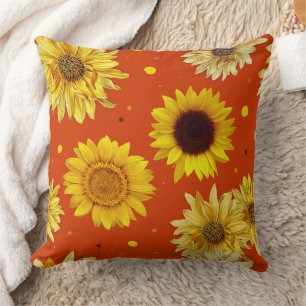 Sunflowers Dots Orange Cushion