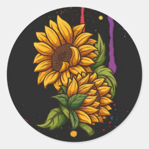 Sunflowers drawing art,sunflowers love  classic round sticker