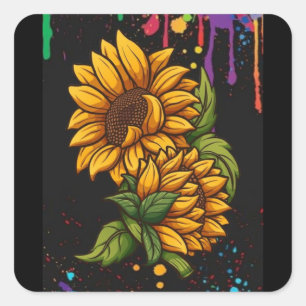 Sunflowers drawing art,sunflowers love  square sticker