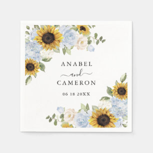 Sunflowers Dusty Blue Floral Greenery Personalised Napkin