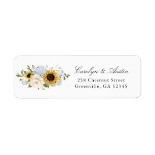 Sunflowers Dusty Blue Floral Return Address Label