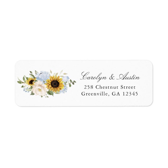 Sunflowers Dusty Blue Floral Return Address Label (Front)
