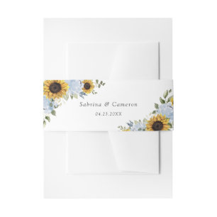 Sunflowers Dusty Blue Floral Rustic Wedding Invitation Belly Band